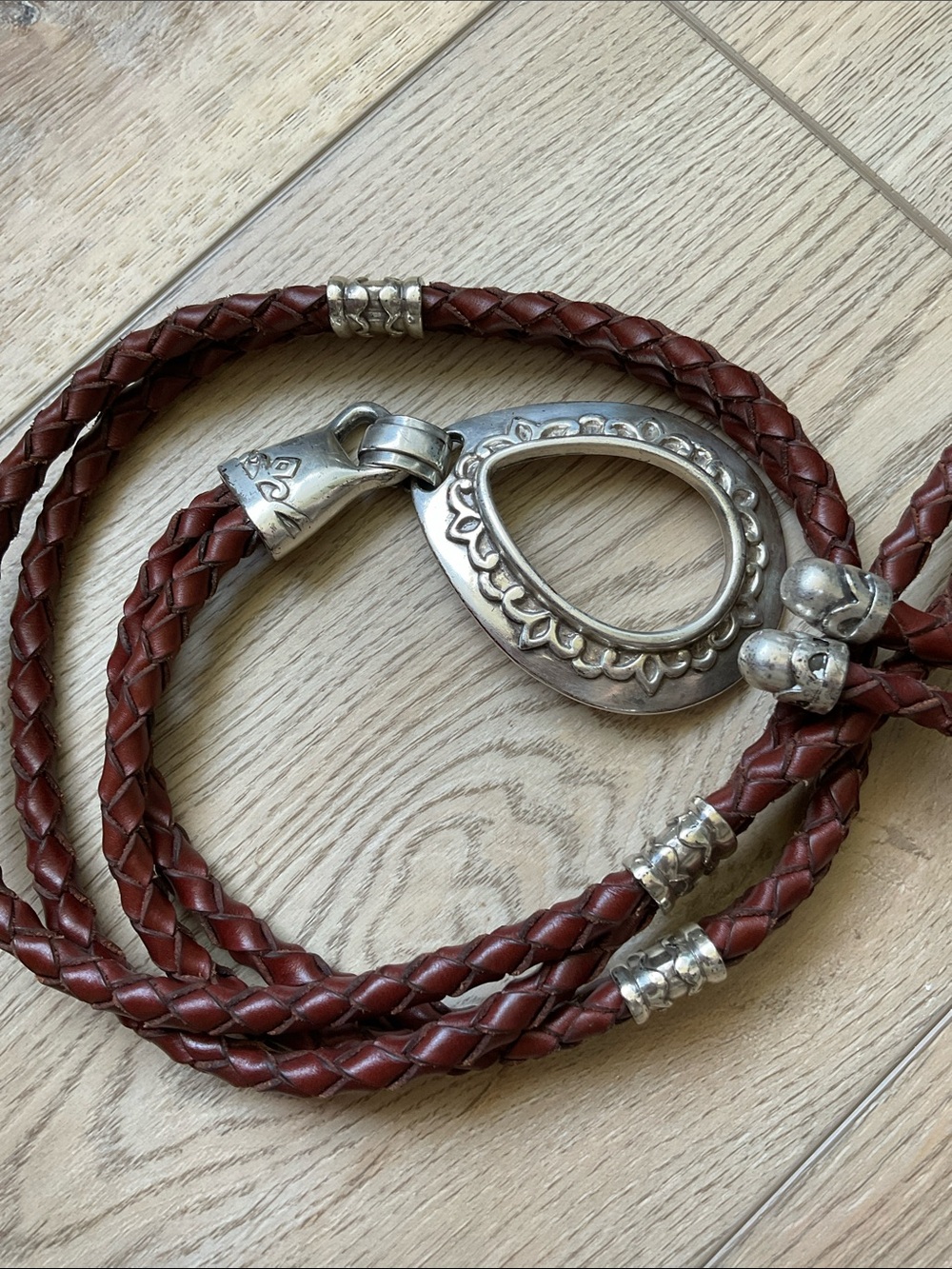 Brighton Double Barrel Brown Braided Leather Belt Cowgirl Boho Western SZ L/XL - Picture 9 of 10